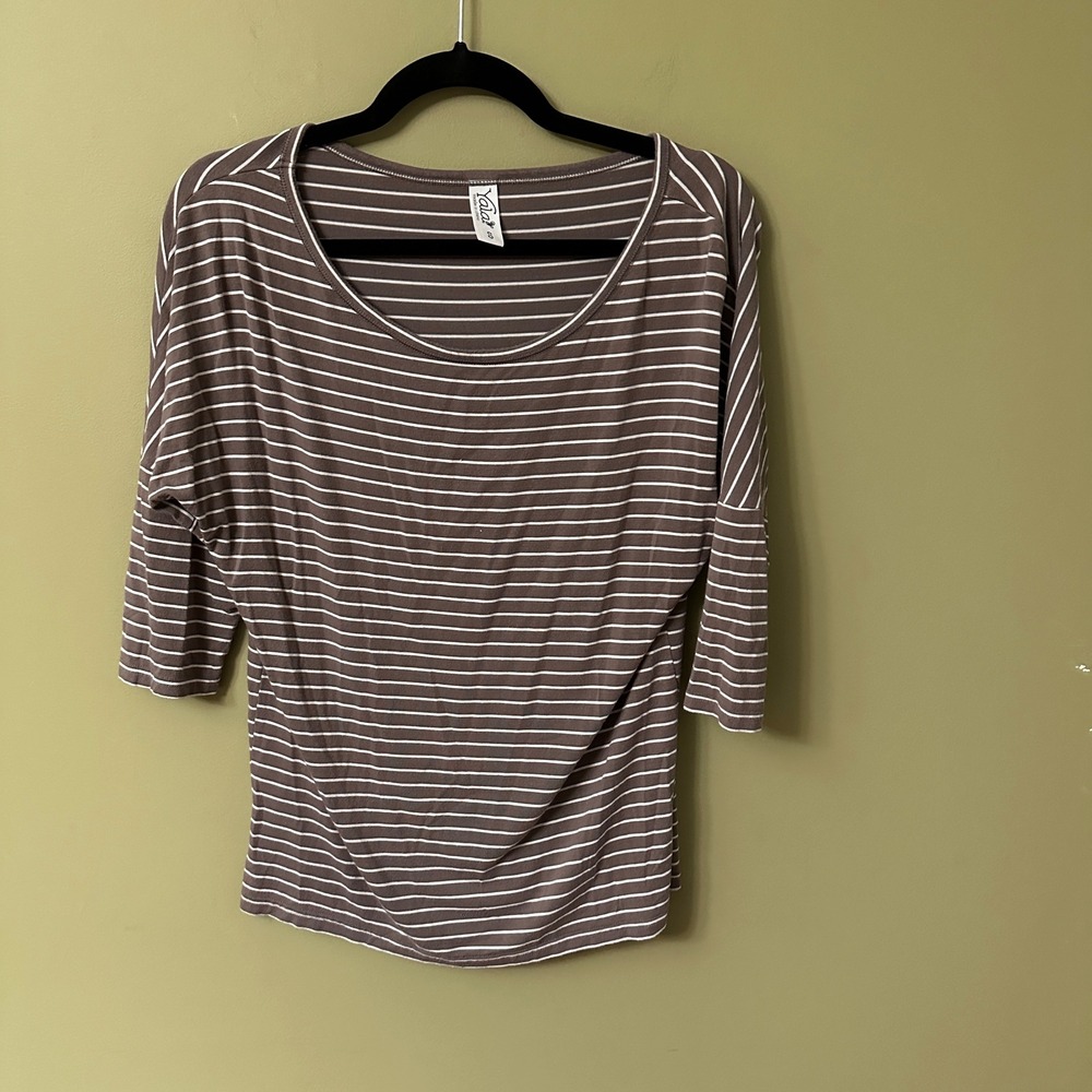 Yala Womens‎ Bamboo Viscose Striped Dolman Sleeve Top Taupe Small Slinky Stretch
